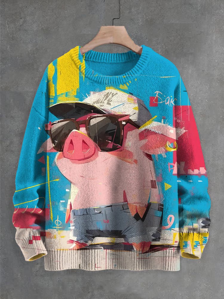 Men's Graffiti Pig Funny Art Print Knit Sweatshirt