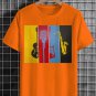 Men's Guitar Microphone Saxophone Color Block Print Cotton Casual T-Shirt