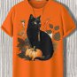 Men's Halloween Plant Black Cat Pumpkin Illustration Print Cotton Casual T-Shirt