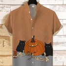 Men's Halloween Skeleton Pumpkin Cat Art Print Shirt