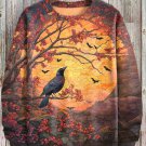 Men's Halloween Vibe Stained Glass Fantasy Raven Print Casual Sweatshirt