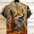Men's Happy Fox Oil Painting Art Print Linen Blend Shirt
