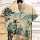 Men's Hiking Cat Discovers Beautiful Scenery Art Print Casual Shirt