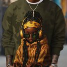 Men's Hip Hop Black Girl DJ Art Painting Print Casual Sweatshirt