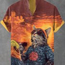 Men's Hippie Cat Chilling At Sunset Art Print Shirt