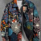 Men's Holiday Fireworks Art Print Denim-Like Long Sleeve Shirt