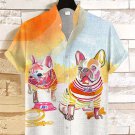 Men's Holiday French Bulldog Watercolor Art Print Linen Blend Shirt