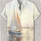 Men's Holiday Sailing Boat Art Print Casual Shirt