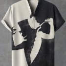 Men's Horror Death Devil Color Block Art Print Half Button Linen Blend Shirt