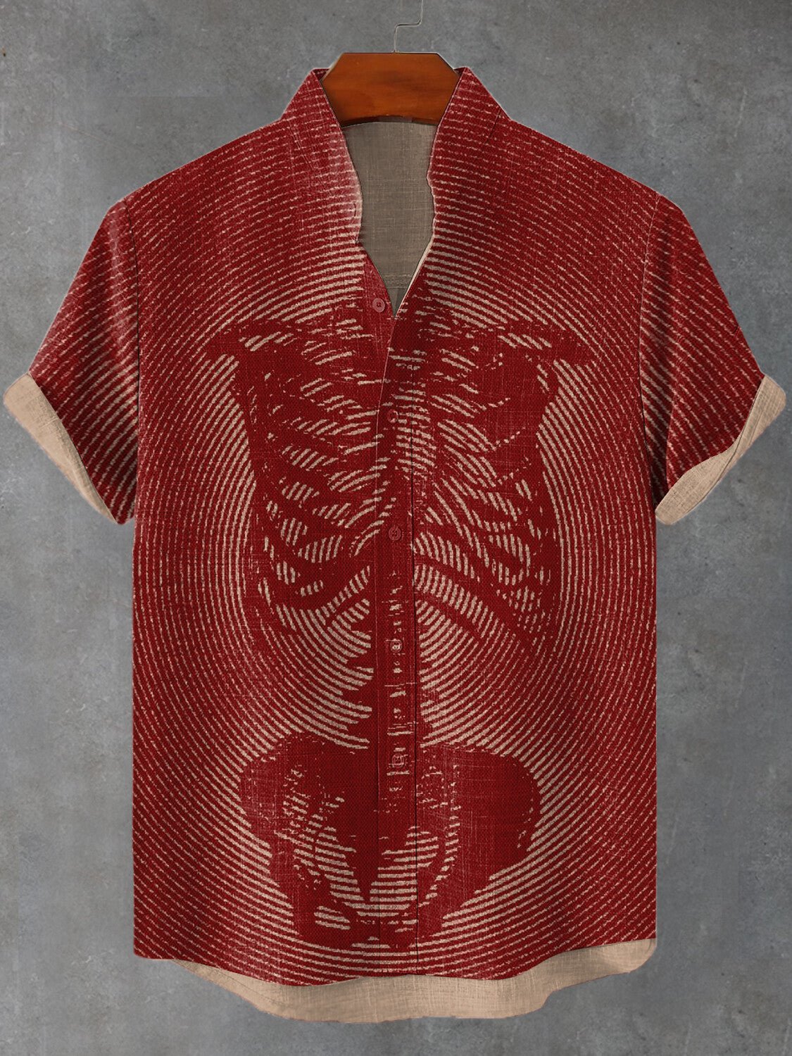 Men's Human Skeleton Line Dark Art Print Casual Shirt