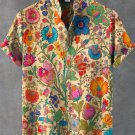 Men's Indian Folk Floral Print Linen Blend Shirt