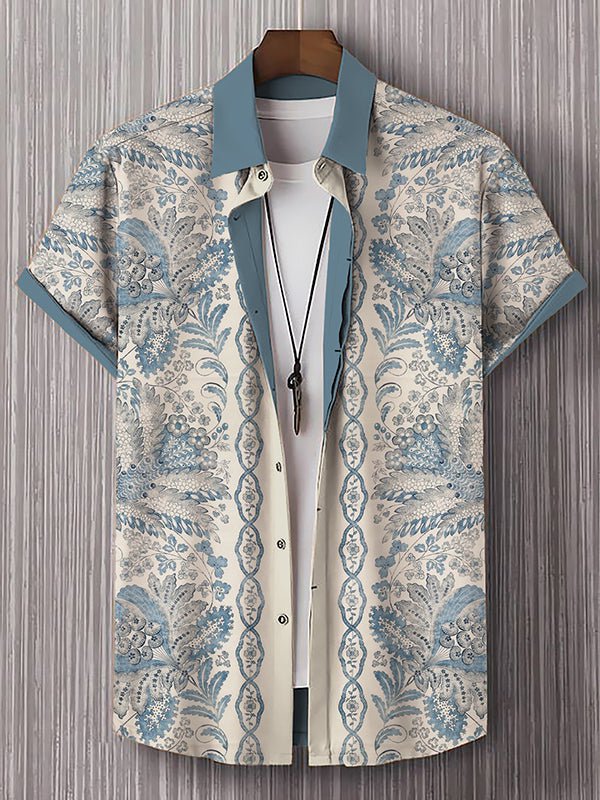 Men's Indian Paisleys Flower Pattern Art Print Short Sleeve Shirt