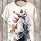 Men's Ink Painting Kimono Samurai Cat Art Print Casual T-Shirt