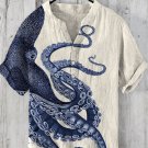 Men's Japanese Art Octopus Graphic Printed Short Sleeve Shirt
