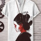 Men's Japanese Geisha Art Graphic Print V Neck T-Shirt
