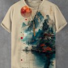 Men's Japanese Landscape Art Print Casual T-Shirt