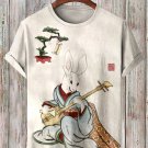 Men's Japanese Rabbit Musical Samurai Embroidery Art Print T-Shirt