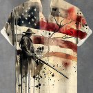 Men's Japanese Samurai American Flag Ink Painting Print Linen Blend Shirt