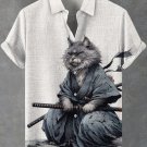 Men's Japanese Samurai Cat Saber Art Print Casual Shirt