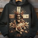 Men's Jesus Cross Floral Embossment Print Hooded Sweatshirt