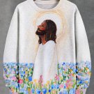 Men's Jesus In The Flower Field Watercolor Art Print Casual Sweatshirt