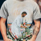 Men's Jesus Picking Flowers Watercolor Art Print T-Shirt