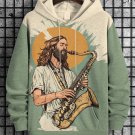Men's Jesus Playing Saxophone Art Print Hooded Sweatshirt