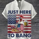 Men's July 4th American Chicken Just Here To Bang Print Linen Blend Shirt