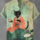 Men's Kimono Cat Tea Ceremony Lotus Art Print Casual Shirt