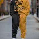 Men's King Crown Color Splice Art Print Sweatshirt Sweatpants Matching Set