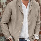 Men's Lapel Collar Button Up Long Sleeve Cotton Linen Plain Shirt