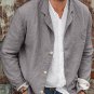 Men's Lapel Collar Button Up Long Sleeve Cotton Linen Plain Shirt