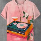 Men's Lazy Record Wine Contrasting Oil Painting Art Print Casual T-Shirt