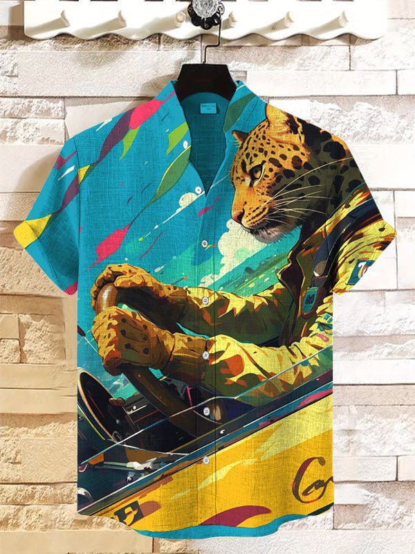 Men's Leopard Racer Art Print Short Sleeve Shirt