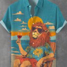 Men's Lion Holiday Red Wine Chilling Sunrise Art Print Shirt