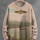 Men's Loch Ness Monster And UFO Surrealism Art Print Knit Sweatshirt