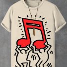 Men's Man Holding Musical Note Print Cotton Casual T-Shirt
