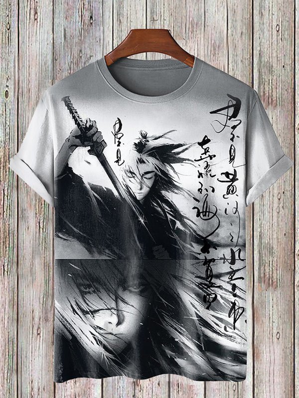 Men's Martial Arts Ink Calligraphy Painting Print Casual T-Shirt