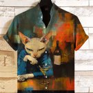 Men's Melancholic Cat In The Bar Art Print Casual Shirt