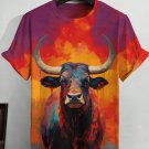Men's Mighty Bull Watercolour Art Print Casual T-Shirt