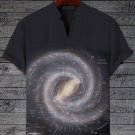Men's Milky Way Galaxy Map Print Half Button Short Sleeve Shirt