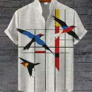 Men's Mondrian Style Flying Birds Art Print Casual Short Sleeve Shirt