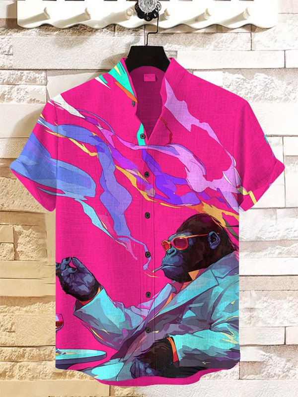 Men's Monkey Smoking Art Print Casual Shirt