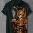 Men's More Espresso Less Depresso Cat Drinking Coffee Japanese Art Print Shirt