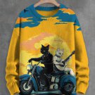 Men's Motorbike Cat Couple Guitar Player Art Print Knit Sweatshirt
