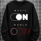 Men's Music On World Off Print Cotton Long Sleeve T-Shirt Thin Sweatshirt