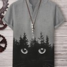 Men's Mystical Forest Cat Hiding Art Print Casual V Neck T-Shirt