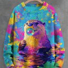 Men's Neon Otter Blowing Bubble Gum Hippie Print Knit Sweatshirt