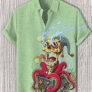 Men's Ocean Halloween Skull Octopus Tentacles Print Casual Shirt
