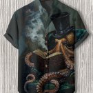 Men's Octopus Reading And Smoking A Cigar Art Print Casual Shirt